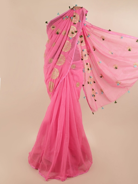 

Pothys Pink & Gold-Toned Embellished Saree