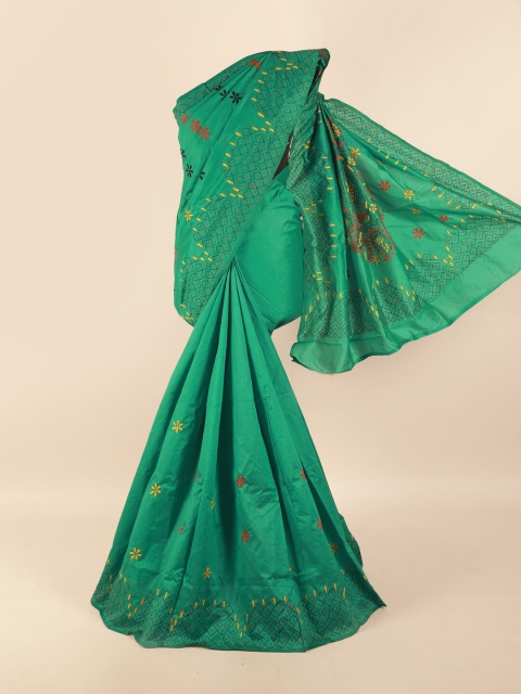 

Pothys Green & Yellow Ethnic Motifs Embroidered Saree