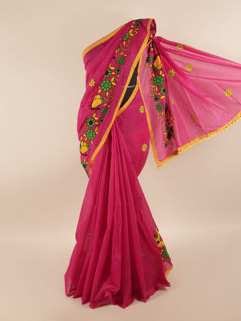 

Pothys Magenta & Green Ethnic Motifs Embroidered Saree