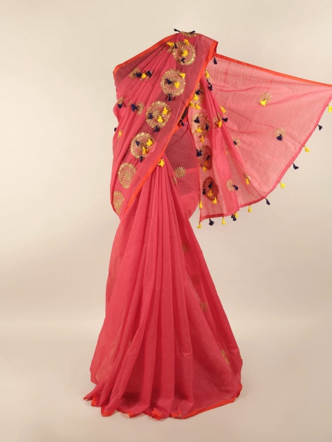 

Pothys Peach-Coloured & Gold-Toned Embellished Saree