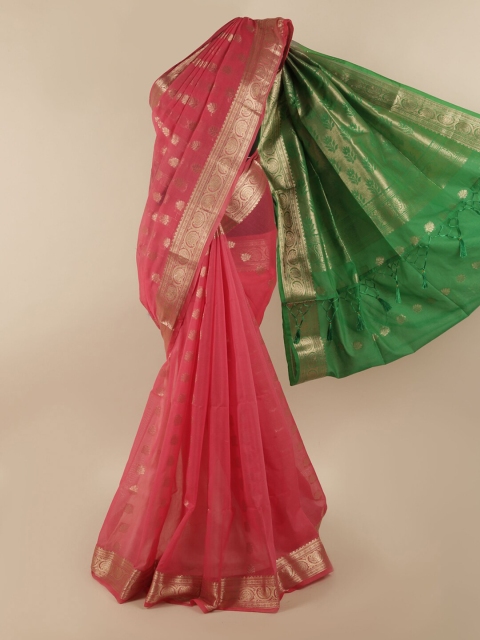 

Pothys Pink & Green Woven Design Zari Saree