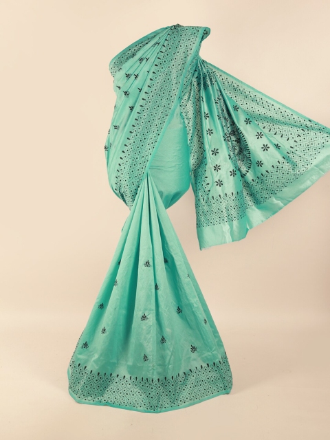 

Pothys Blue & Black Ethnic Motifs Embroidered Saree