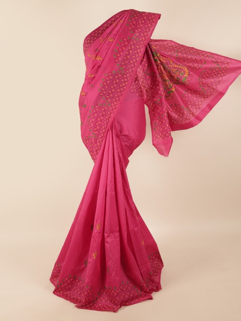 

Pothys Pink & Black Ethnic Motifs Embroidered Saree