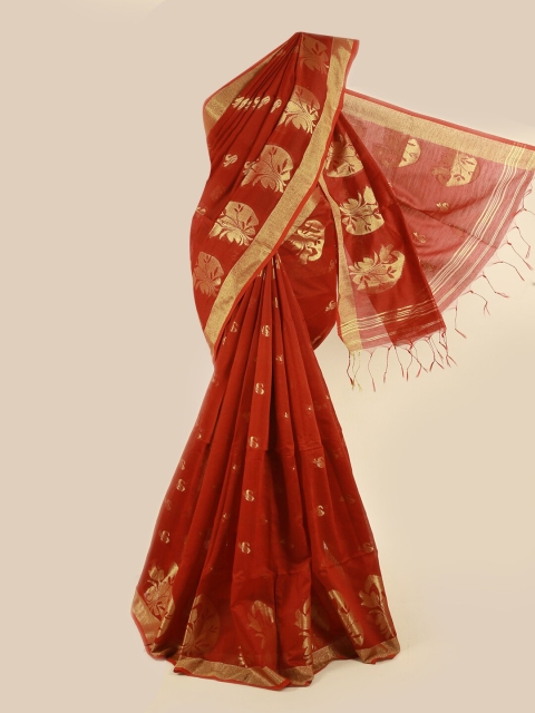 

Pothys Maroon & Gold-Toned Woven Design Saree