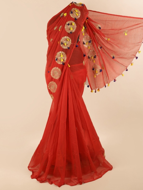 

Pothys Red & Gold-Toned Embellished Saree