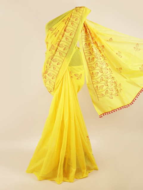 

Pothys Yellow & Red Embroidered Floral Saree