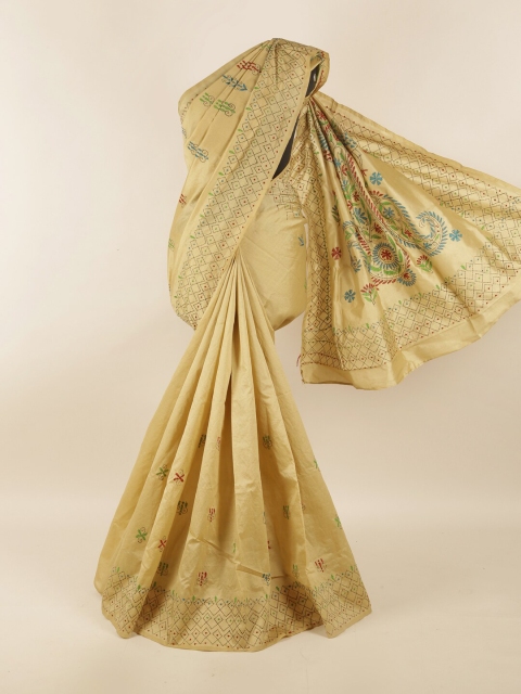 

Pothys Cream-Coloured & Red Embroidered Saree