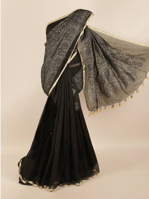 

Pothys Black & Grey Embroidered Saree