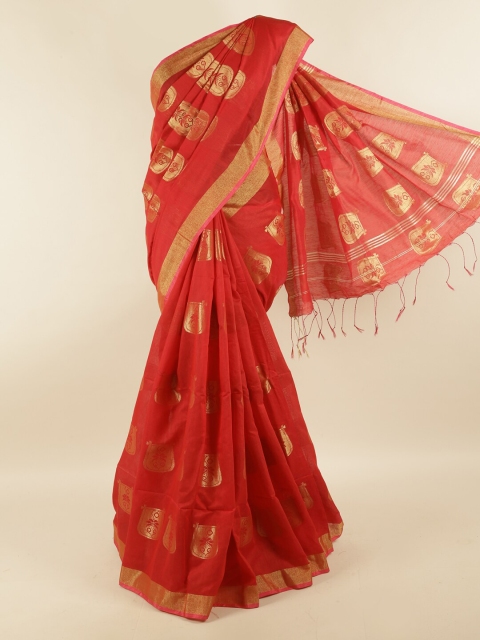 

Pothys Red & Gold-Toned Ethnic Motifs Saree