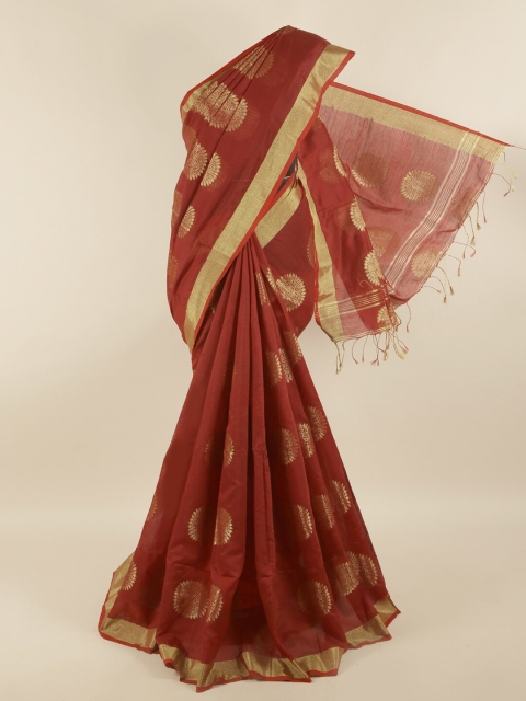 

Pothys Maroon & Gold-Toned Ethnic Motifs Saree