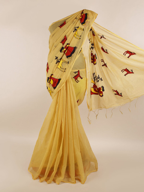 

Pothys Tan & Red Ethnic Motifs Saree