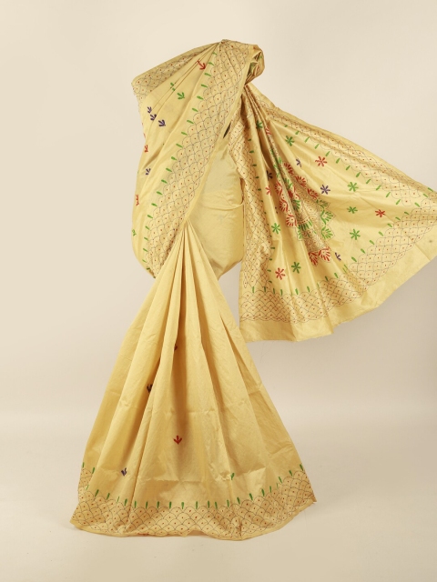 

Pothys Cream-Coloured & Blue Ethnic Motifs Saree