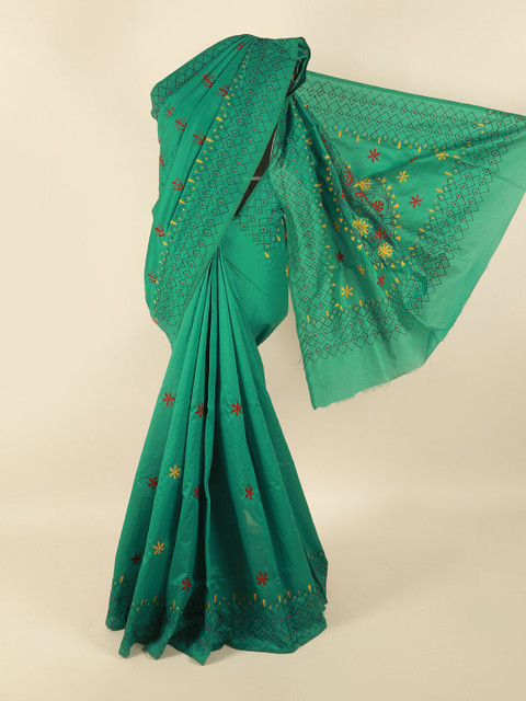 

Pothys Green & Yellow Floral Embroidered Saree
