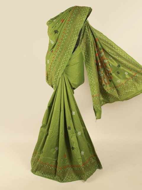 

Pothys Green & Red Embroidered Saree