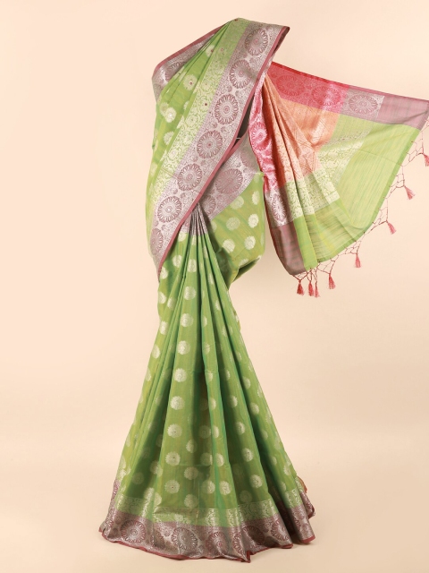 

Pothys Green & Silver-Toned Ethnic Motifs Saree