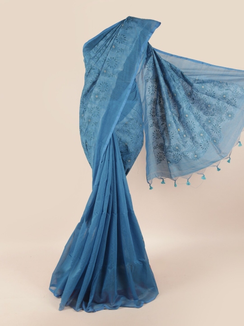 

Pothys Blue Embroidered Floral Saree