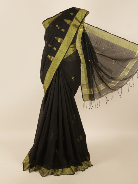 

Pothys Black & Gold-Toned Woven Design Zari Saree