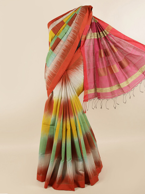 

Pothys Pink & Green Colourblocked Saree