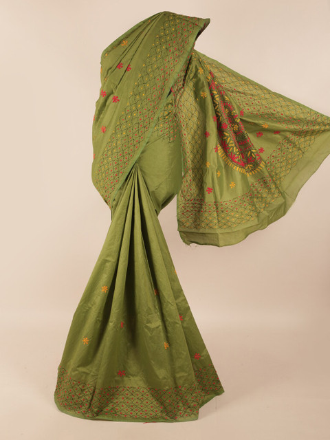 

Pothys Green & Yellow Embroidered Saree