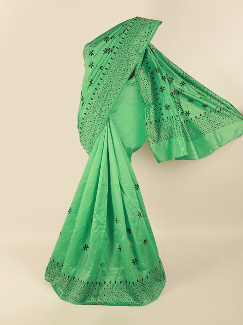 

Pothys Green & Black Floral Embroidered Saree