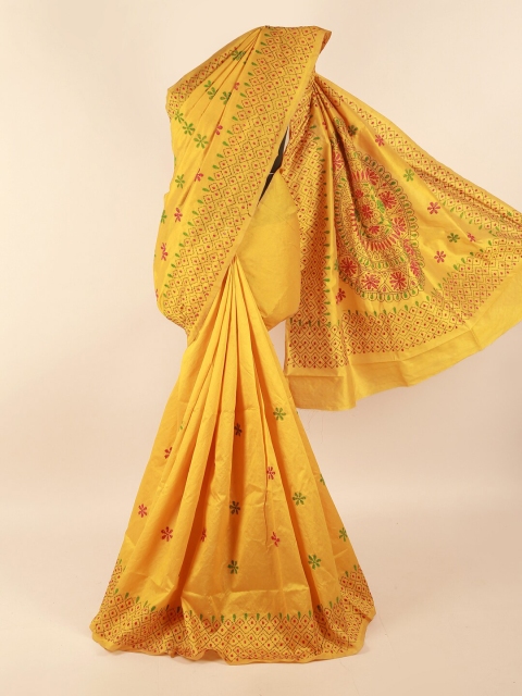 

Pothys Yellow & Red Floral Embroiered Saree