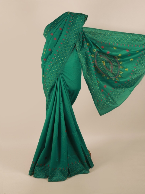 

Pothys Green & Yellow Floral Embroidered Saree