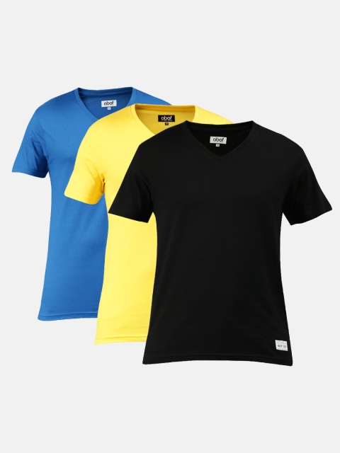 

abof Men Pack Of 3 V-Neck Solid Pure Cotton T-shirt, Black