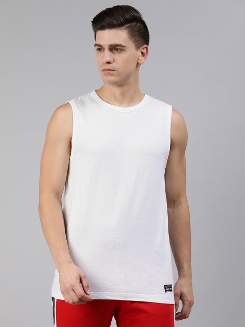 

abof Men White Pure Cotton Sleeveless Pure Cotton T-shirt