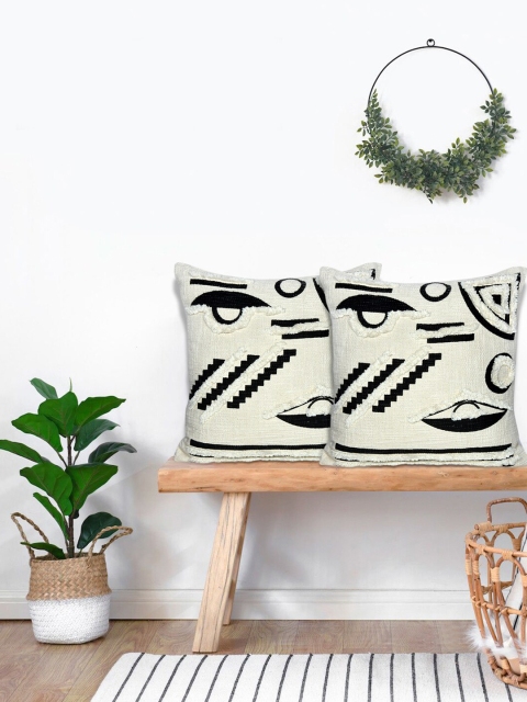 

KICA White & Black Set of 2 Ethnic Motifs Square Cushion Covers