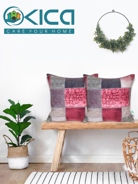 

KICA Pink & Grey Set of 2 Floral Velvet Square Cushion Covers