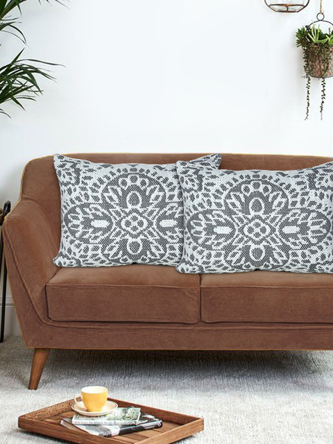 

KICA Charcoal & White Set of 2 Ethnic Motifs Rectangle Cushion Covers