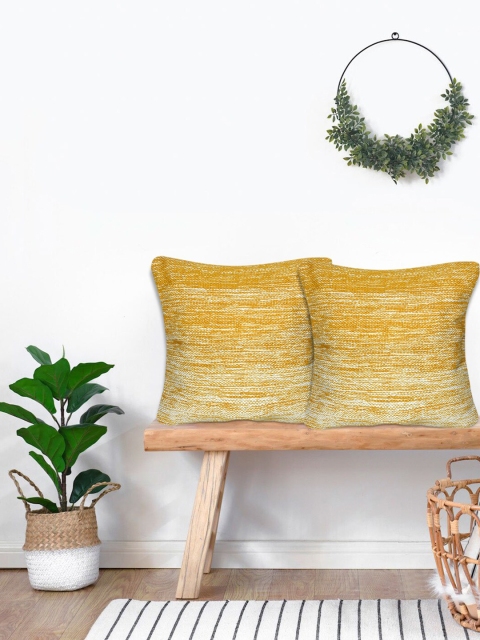

KICA Yellow & Off White Set of 2 Abstract Square Cushion Covers