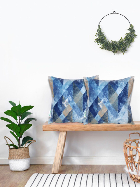

KICA Blue & Brown Set of 2 Abstract Velvet Square Cushion Covers