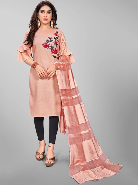 

OM SAI LATEST CREATION Women Rose Flared Sleeves Gotta Patti Handloom Kurta