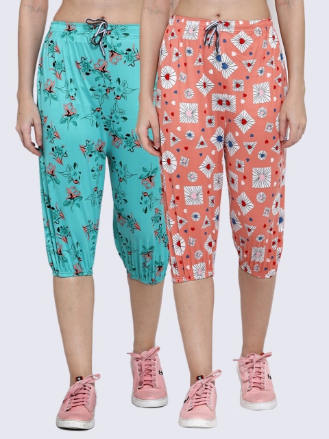 

KLOTTHE Women Pack of 2 Multicoloured Printed Mid Rise Capris, Multi