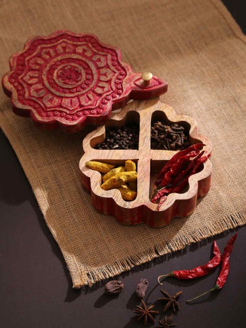 

Amoliconcepts Red Handcrafted Wooden Spice Box