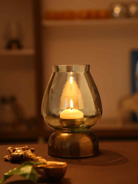 

Amoliconcepts Green & Gold-Toned Antique Hurricane Candle Holder