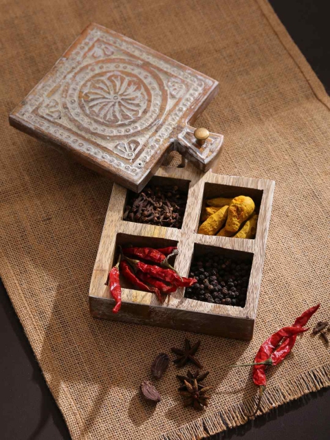 

Amoliconcepts White & Beige-Colored Mango Wood Spice Box