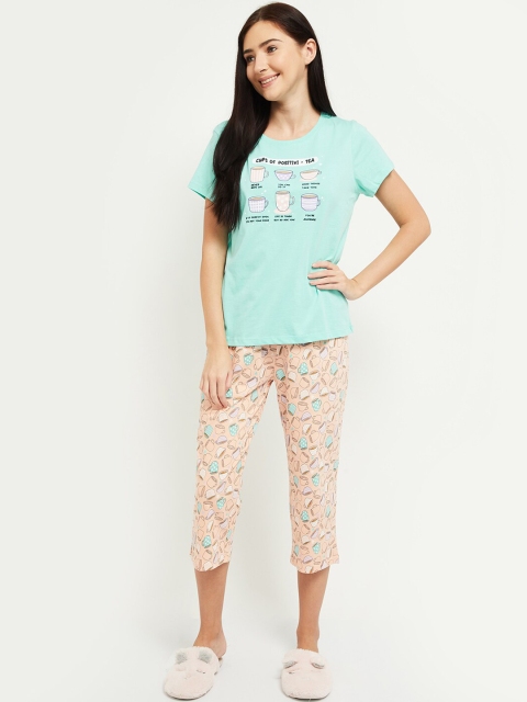 

Max Women Blue & Peach Printed Night Suit