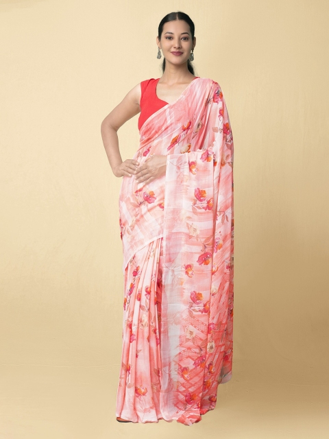

Unnati Silks Pink & White Floral Printed Handloom Bhagalpuri Saree