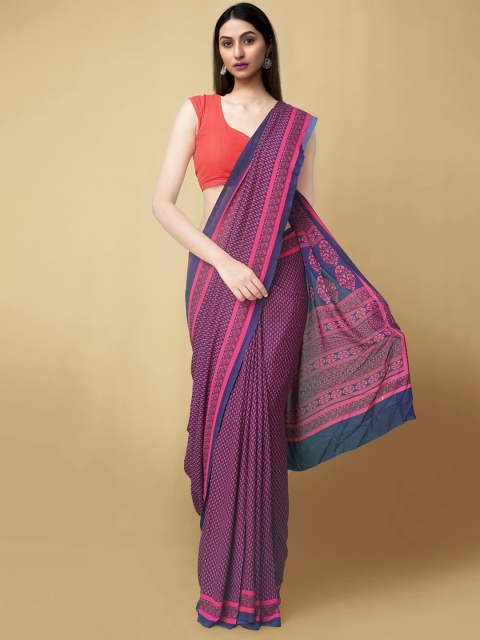 

Unnati Silks Women Navy Blue & Pink Fancy Crepe Art Silk Saree
