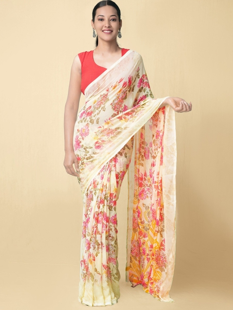 

Unnati Silks Women Yellow Woven Design, White