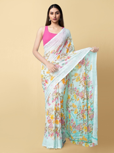 

Unnati Silks Blue & Pink Floral Bhagalpuri Handloom Saree