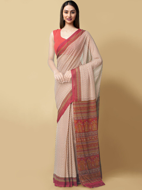 

Unnati Silks Women Brown Woven Design, White