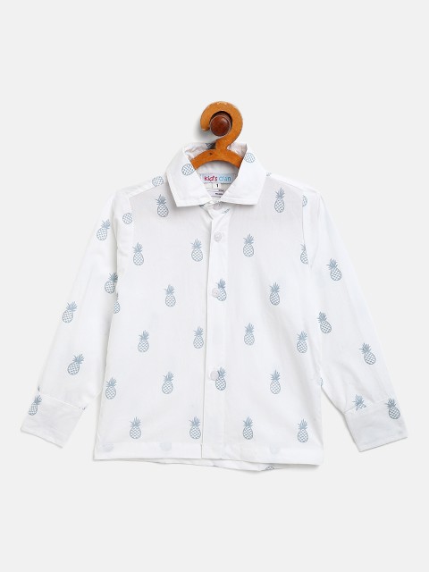 

Kids Clan Boys White & Blue Cotton Pineapple Print Casual Shirt