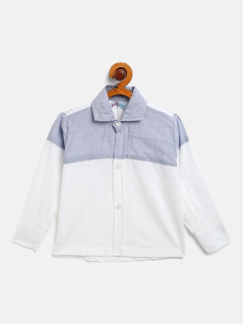 

Kids Clan Boys White & Blue Cotton Colourblocked Casual Shirt