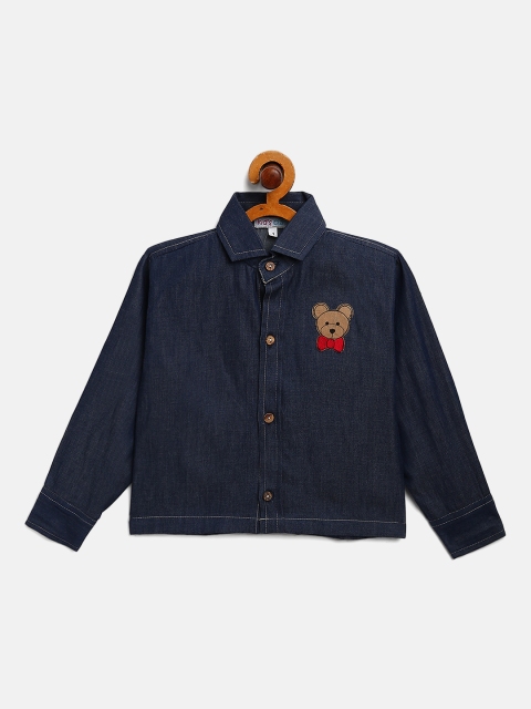 

Kids Clan Boys Navy Blue Opaque Casual Shirt with Teddy Bear Patch