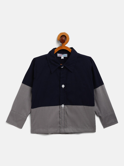 

Kids Clan Boys Navy Blue Opaque Colourblocked Casual Shirt