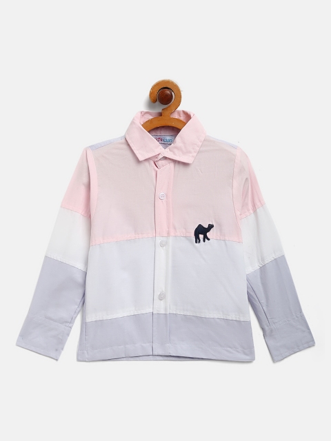 

Kids Clan Boys Pink & White Cotton Colourblocked Casual Shirt