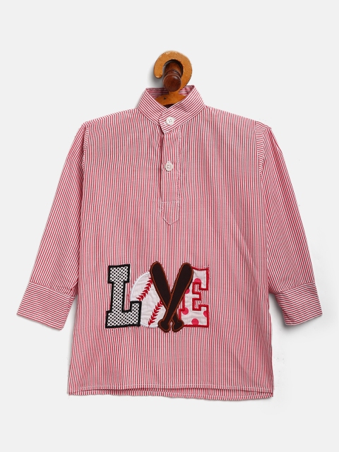 

Kids Clan Boys White & Red Striped Applique Detailed Shirt